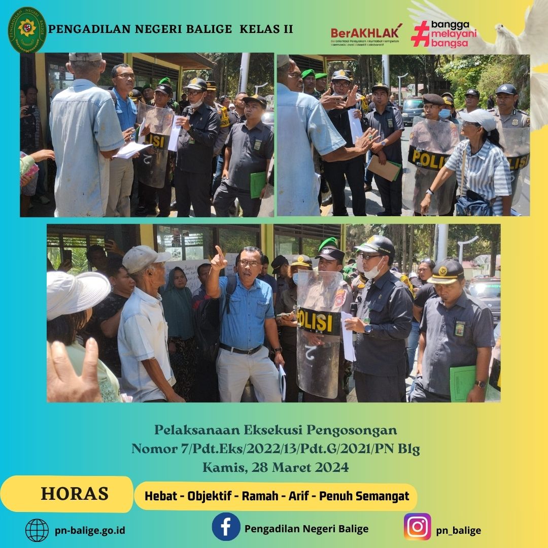 Pelaksanaan Eksekusi Pengosongan  Nomor 7/Pdt.Eks/2022/13/Pdt.G/2021/PN Blg
